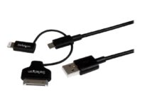 StarTech.com 1m 3 ft Black Apple 8-pin Lightning or 30-pin Dock Connector or Micro USB to USB Cable for iPhone iPod iPad - Charge & Sync (LTADUB1MB) - Lade-/datakabel - Apple Dock, Micro-USB type B, Lightning hann til USB hann - 1 m - dobbeltisolert - svart - for P/N: ST4CU424, ST4CU424EU, ST4CU424UK, ST8CU824