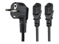StarTech.com 2m C13 Power Cord - Schuko to 2x C13 - Y Splitter Power Cable - Strømkabel - CEE 7/7 (hann) til IEC 60320 C13 - AC 250 V - 10 A - 2 m - svart