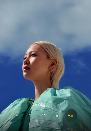 iPhone 17 Pro-kameraapp, optisk zoom 0,5x, 1x, 2x, 4x, 8x, og 8x er valgt