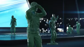Grønne, animerte sikkerhetssoldater som passer på en datamaskin