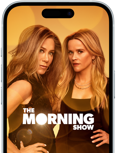 iPhone 15 med Apple TV+ som viser serien The Morning Show