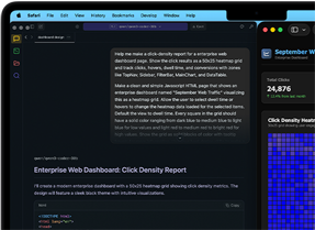 Innhold på skjerm viser dataanalyser ved hjelp av KI-funksjoner som analyserer nettrafikk på en MacBook Pro.